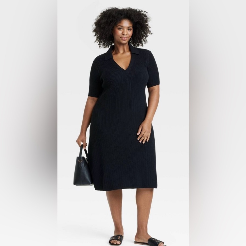 Ava & Viv Black MIDI Sweater Dress 1X